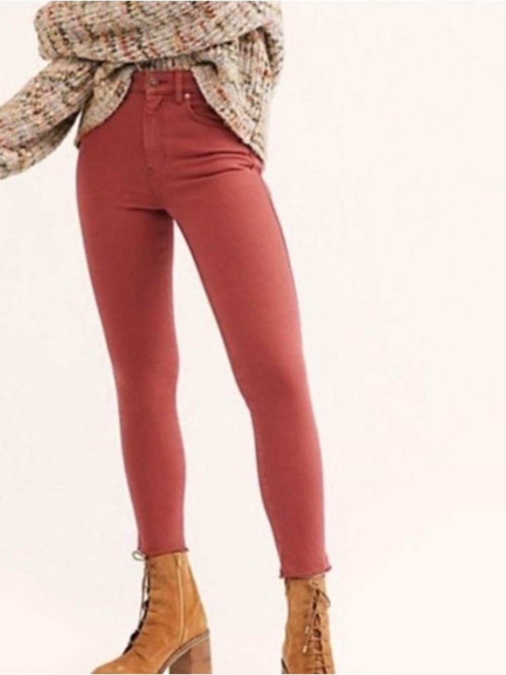 We the free High-Rise Skinny Jeans in a rust/ orange color